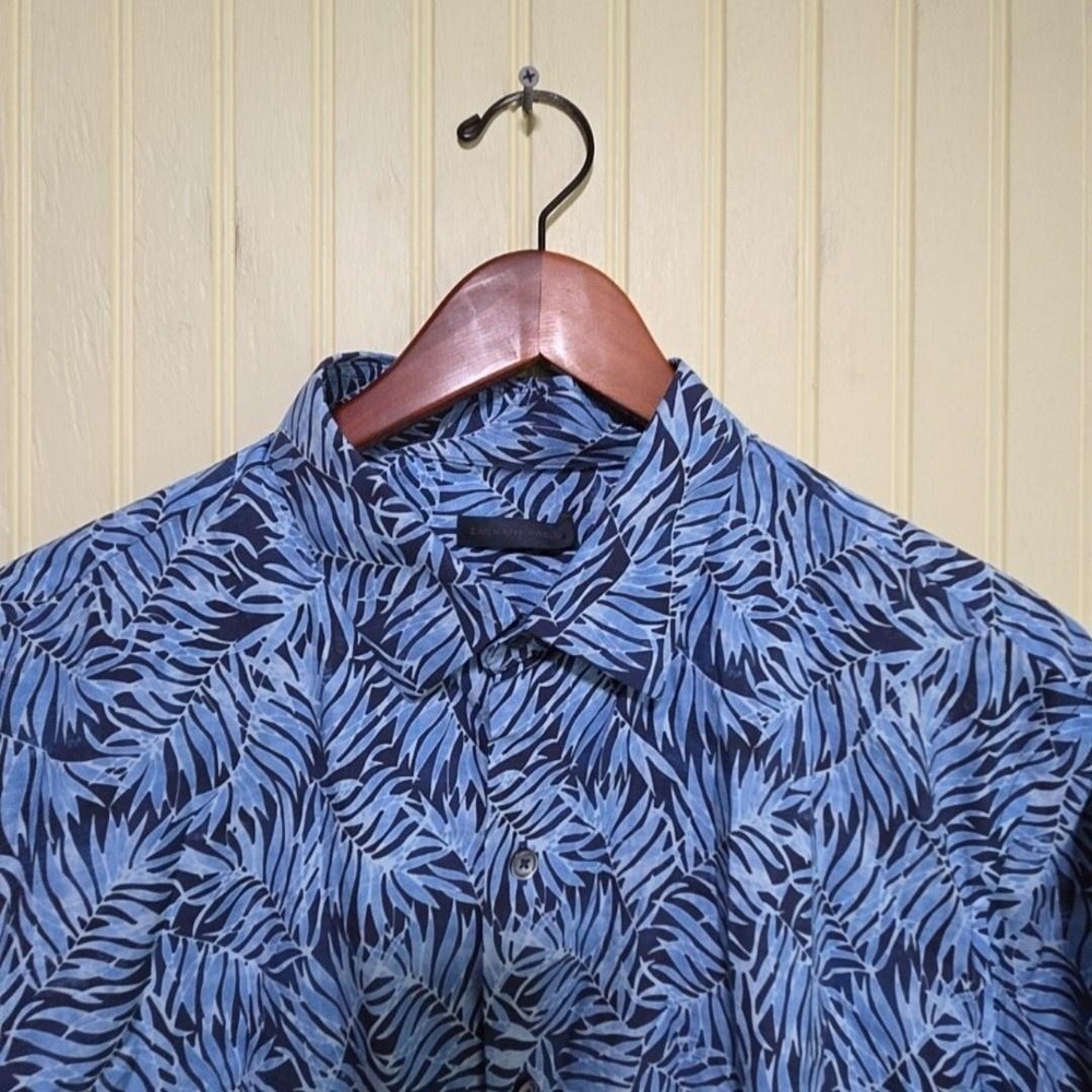 Zachary Prell Shirt Mens Large Blue Leaf Short Sleeve‎ Button Up Tropical Casual